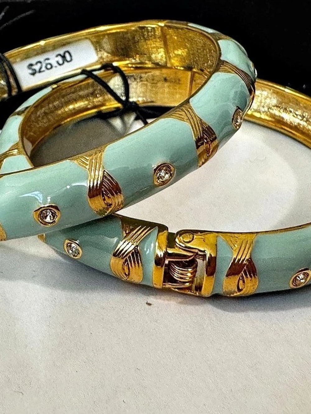 Mint Green Enamel & Gold-Tone Bracelet Set